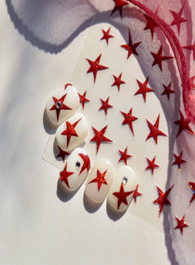 CTTHNBD Star Nail Art Stickers Red Star Nail Stickers Red Nail Decals 3D Embossed Self Adhesive Shiny Nail Art Stickers Decals for Acrylic Nails Women Manicure Decorations - Image 2